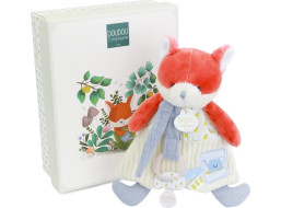 Doudou Dárková sada Plyšová liška Romarin s úchytem na dudlík 19 cm