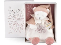 Doudou Dárková sada Plyšový muchláček medvídek s čepičkou růžový 25 cm