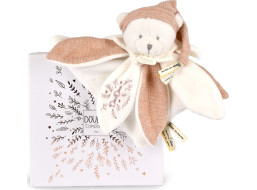 Doudou Dárková sada Plyšový muchláček medvídek s čepičkou 25 cm růžový
