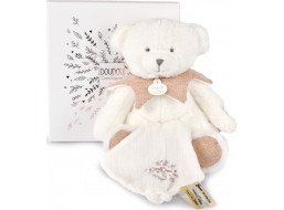 Doudou Dárková sada Plyšový medvídek s dečkou 30 cm růžový