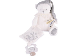 Doudou Dárková sada Plyšový medvídek s úchytem na dudlík a dečkou šedý 20 cm