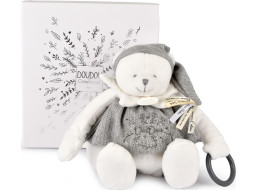 Doudou Dárková sada Plyšový lední medvídek s kroužkem 30 cm šedý