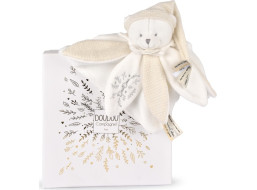 Doudou Dárková sada Plyšový muchláček medvídek s čepičkou 25 cm béžový