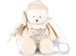 Doudou Dárková sada Plyšový lední medvídek s kroužkem 30 cm béžový