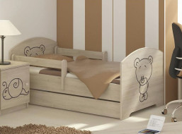 Dětská postel s výřezem MÉĎA 140x70 cm, dub sonoma + matrace, 2x krátká zábrana, šuplík