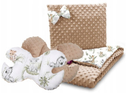 Dětská deka do kočárku s polštářkem a motýlkem - BABYMAM PREMIUM set 3v1 - Africká zvířátka s béžovou minky