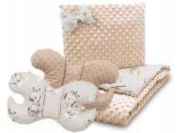 Dětská deka do kočárku s polštářkem a motýlkem - BABYMAM PREMIUM set 3v1 - Žirafa s béžovou minky