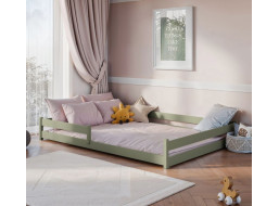 Dětská Montessori postel z masivu borovice ALICE - 200x140 cm - OLIVOVĚ ZELENÁ