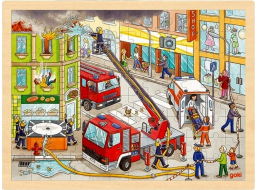 GOKI Dřevěné puzzle Hasiči 96 dílků
