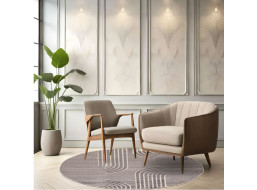 Kusový kulatý koberec MADISON Lines - šedý/krémový
