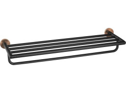 Sapho LARISSA polička na ručníky s hrazdou 600mm, černá/měď mat WS029BC