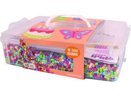 PLAYBOX Zažehlovací korálky v plastovém kufříku Happy mix + destička a předlohy 12000ks