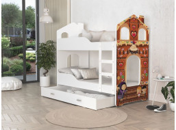 Dětská domečková patrová postel Dominik Y - 160x80 cm - PERNÍKOVÁ CHALOUPKA