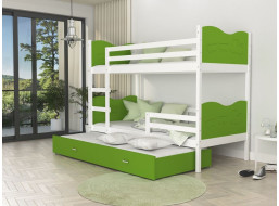 Dětská patrová postel s přistýlkou MAX Q - 200x90 cm - zeleno-bílá - vláček