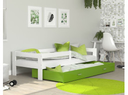 Dětská postel se šuplíkem HUGO V - 160x80 cm - zeleno-bílá
