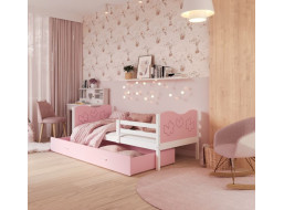 Dětská postel se šuplíkem MAX S - 200x90 cm - růžovo-bílá - motýlci