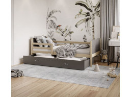 Dětská postel se šuplíkem MAX S - 200x90 cm - šedá/borovice - vláček