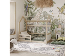 Dětská domečková Montessori postel z masivu borovice MIKI - 190x80 cm - přírodní borovice
