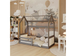 Dětská domečková Montessori postel z masivu borovice MIKI - 160x80 cm - šedá
