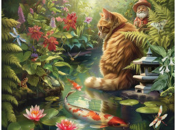 COBBLE HILL Puzzle Kočka a Koi kapři XL 275 dílků
