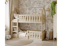Dětská patrová domečková postel z masivu borovice MINI s Montessori lůžkem - 190x80 cm - přírodní borovice
