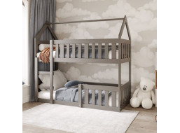 Dětská patrová domečková postel z masivu borovice MINI s Montessori lůžkem - 160x80 cm - šedá