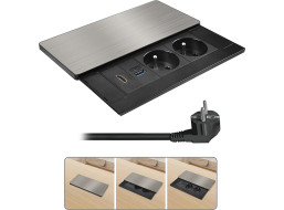Solight vestavný blok zásuvek s posuvným krytem, 2 zásuvky, HDMI, USB A+C 20W PD, 2m, stříbrný