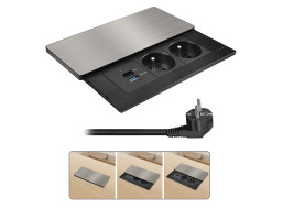 Solight vestavný blok zásuvek s posuvným krytem, 2 zásuvky, USB A+C 20W PD, 2m, stříbrný