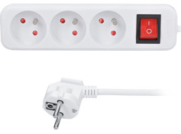 Solight prodlužovací přívod 3m, 3 zásuvky, vypínač, 16A/3680W, PVC, bílý