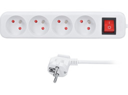 Solight prodlužovací přívod 3m, 4 zásuvky, vypínač, 16A/3680W, PVC, bílý