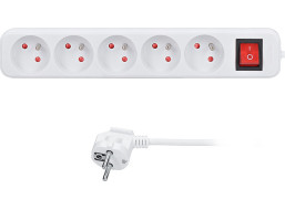 Solight prodlužovací přívod 3m, 5 zásuvek, vypínač, 16A/3680W, PVC, bílý