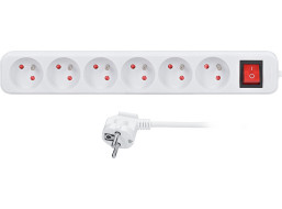 Solight prodlužovací přívod 3m, 6 zásuvek, vypínač, 16A/3680W, PVC, bílý