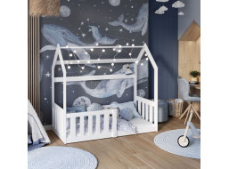 Dětská domečková Montessori postel z masivu borovice GOFFY - 160x80 cm - bílá