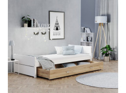 Dětská postel se šuplíkem TYMON - 200x90 cm - bílá/dub craft
