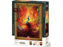 ART PUZZLE Puzzle s rámem a lepidlem 3v1 Barevný páv 1000 dílků