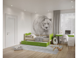 Dětská postel s přistýlkou MAX W - 200x90 cm - zelená/borovice - vláček
