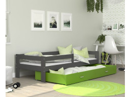 Dětská postel se šuplíkem HUGO V - 160x80 cm - zeleno-šedá
