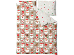 Ložní povlečení z mikrovlákna HOLLY JOLLY Santa Claus - bílé/béžové - 160x200 cm
