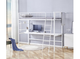 Kovová vyvýšená postel s psacím stolem DOLCE - 200x90 cm - bílá