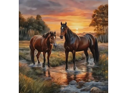 NORIMPEX Diamantové malování Koně v řece 30x40cm