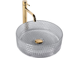 Skleněné umyvadlo CRISTAL - křišťálový vzor - světle šedé