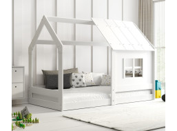 Dětská domečková Montessori postel REGINA se stříškou 160x80 cm - bílá