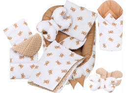 Oboustranné hnízdečko (kokon) pro miminko - BABYMAM PREMIUM set 7v1 - Medvídek Teddy s béžovou minky