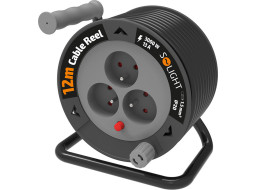 Solight prodlužovací přívod na bubnu 12m, 3 zásuvky, černý kabel, 3x 1,5mm2