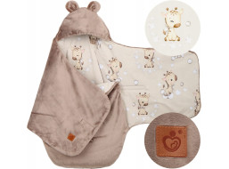 Plyšová zavinovačka s kapucí BABYMAM do autosedačky - Béžová žirafa/cappuccino