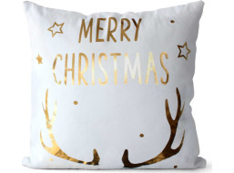 Povlak na polštář GOLD CHRISTMAS DEER 45x45 cm - bílý/zlatý
