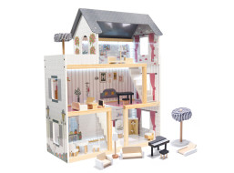 MDF dřevěný domeček pro panenky + nábytek 78cm černý LED