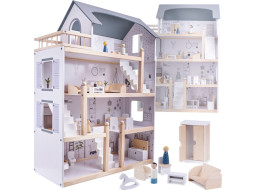 Dřevěný domeček pro panenky + nábytek 80cm
