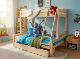 Dětská patrová postel s rozšířeným spodním lůžkem z masivu ROBUST 8X8 6A - 200x90 cm