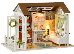 Miniatura domečku DIY Obývací pokoj pro panenky s LED osvětlení